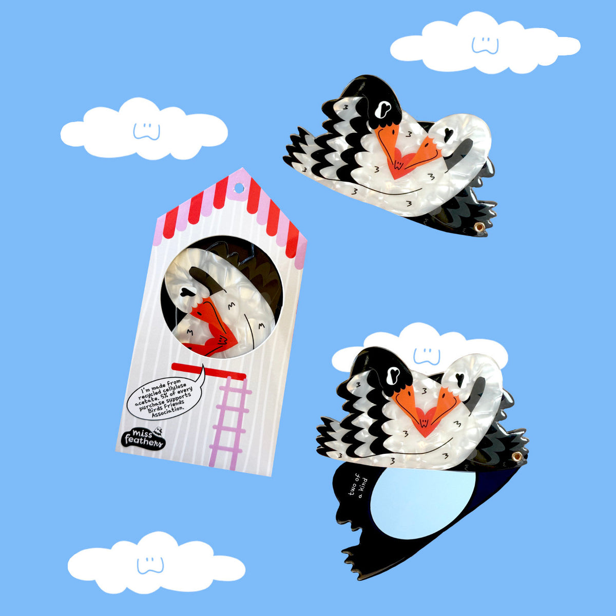 Espejo plegable de cisnes Miss Feathers con caja de regalo reutilizable en forma de casita