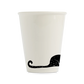 Vaso de cerámica blanco con ilustración de un gato negro de larga cola en la parte inferior