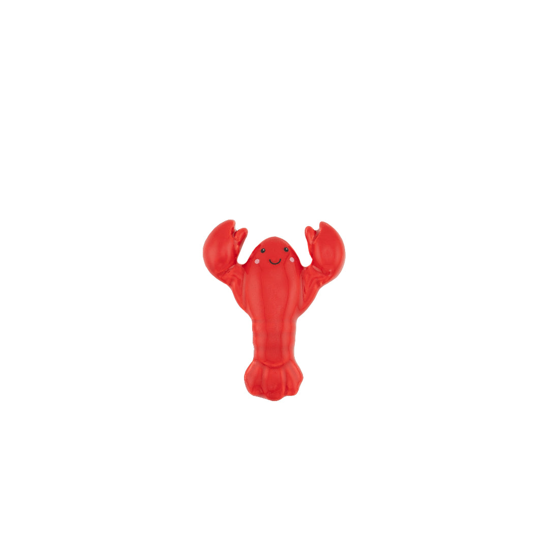 Token de langosta roja sonreinte sobre fondo blanco. 