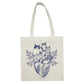 Tote bag de algodón con ilustración de cuatro gatos sobre un corazón anatómico