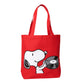 Tote bag roja con ilustración de Snoopy y un disco de vinilo