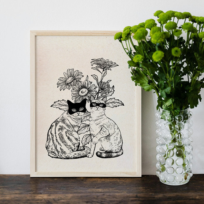 Print Two Cats And Flowers - Laura Agustí
