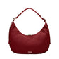 Bolso burdeos Bianca de Hindbag visto de frente sobre fondo blanco, con asa acolchada, herrajes metálicos y etiqueta hindbag en el frontal.