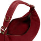 Detalle del interior del bolso burdeos Bianca de Hindbag con el cierre abierto, que muestra el forro interior y los bolsillos internos del bolso.