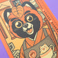Lámina del calendario de Yeahhh Studio de un panda rojo tomando una taza de café
