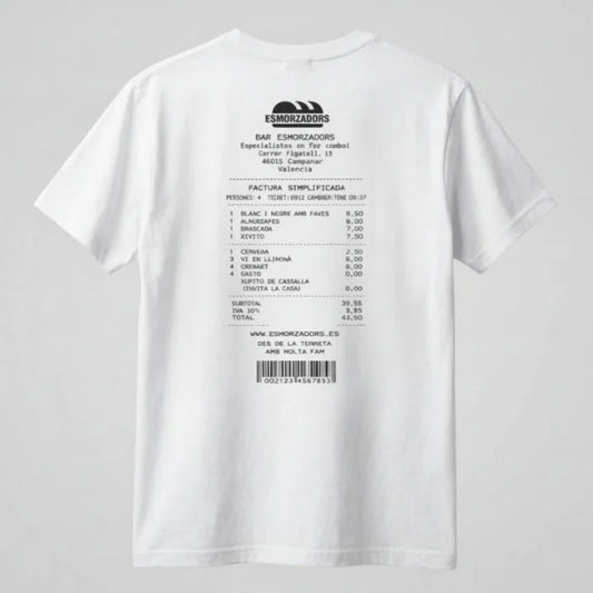 camiseta con dibujo en forma de factura de un bar