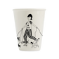 Vaso con ilustración de una chica paseando muchos perros con una camiseta en la que pone "I love cats"