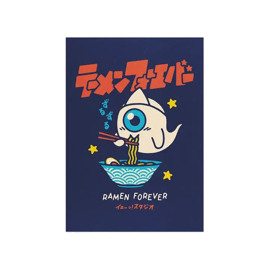 postal de yeaaah!studio de un fantasma comiendo ramen con el texto "ramen forever"