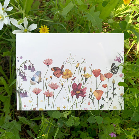 Postal con ilustración en acuarela de flores silvestres de Marialu Gili