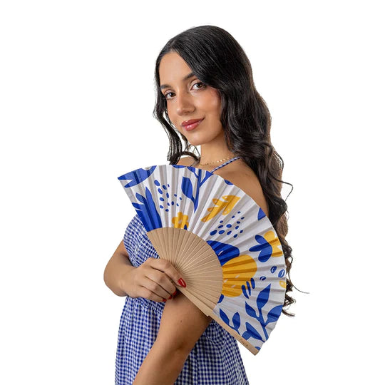Blue and yellow flowers fan