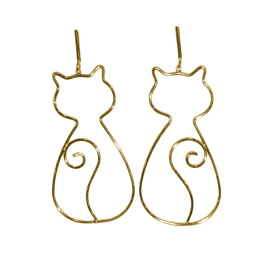 pendientes largos con forma de silueta de gato de color dorado