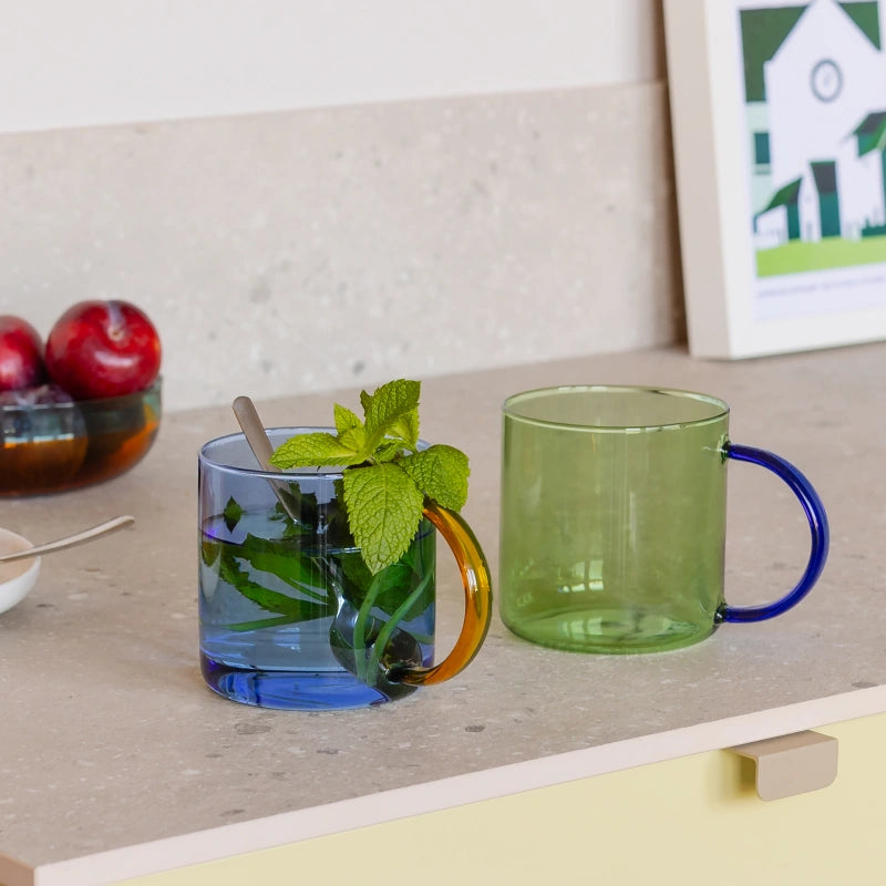 Set de 2 tazas de cristal Fred verde y azul, de Remember