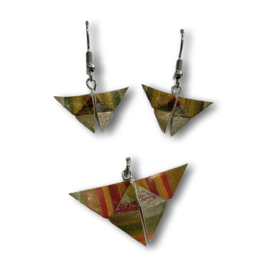 Conjunto pendientes y collar de mariposas de papel origami