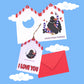 Tarjeta "I love you" de Miss Feathers junto a su sobre a juego