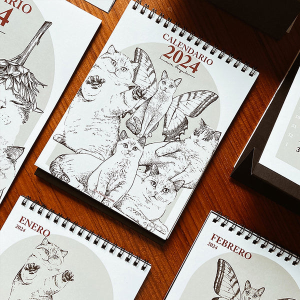 Hojas del calendario de mesa de laura agusti con ilustraciones de Gatos