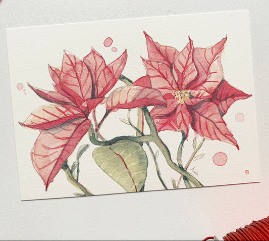 Postal con ilustración de flores de Pascua en acuarela de la ilustradora Marialu Gili