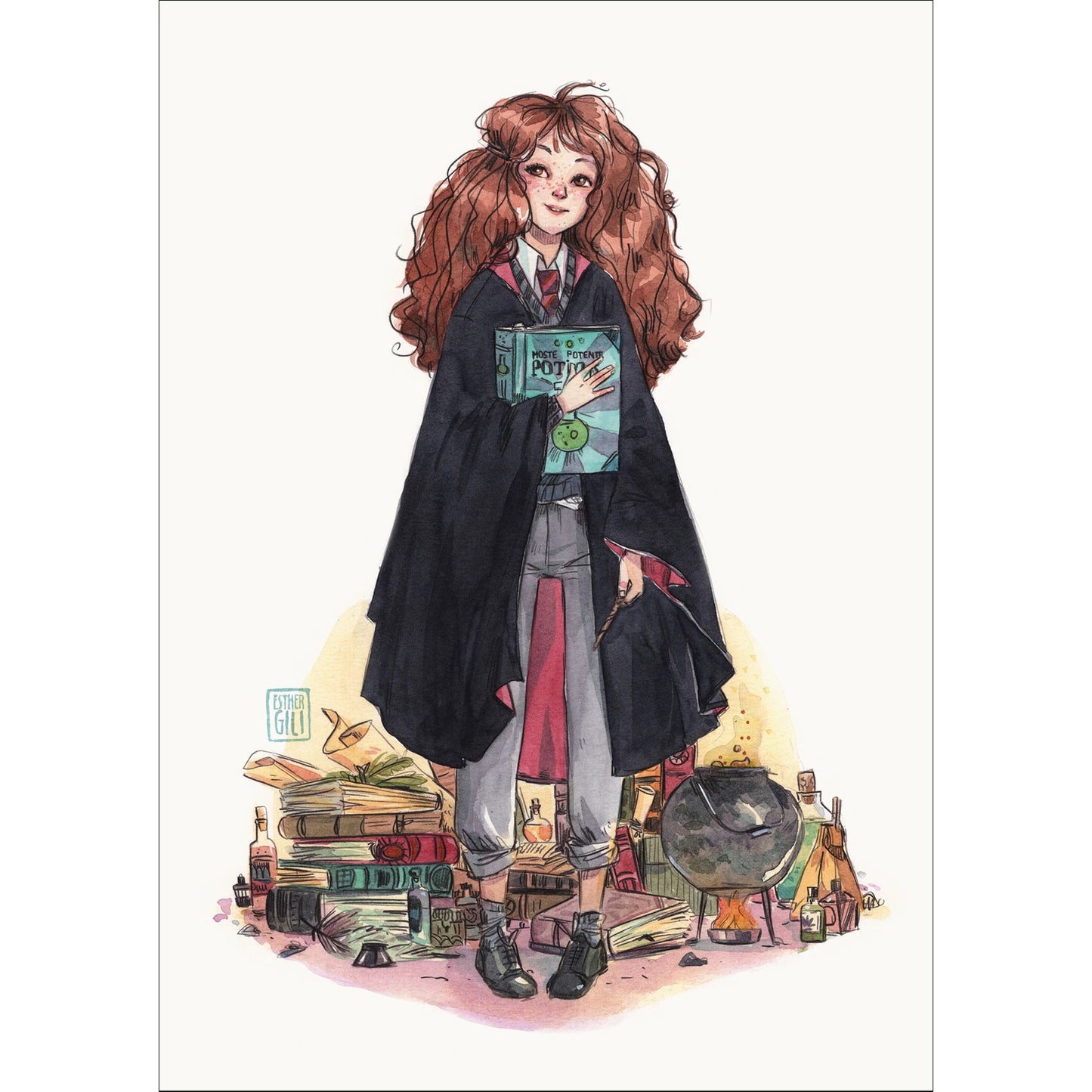 Ilustración de Esther Gili de una de las personajes principales de la saga Harry Potter: Hermione Granger