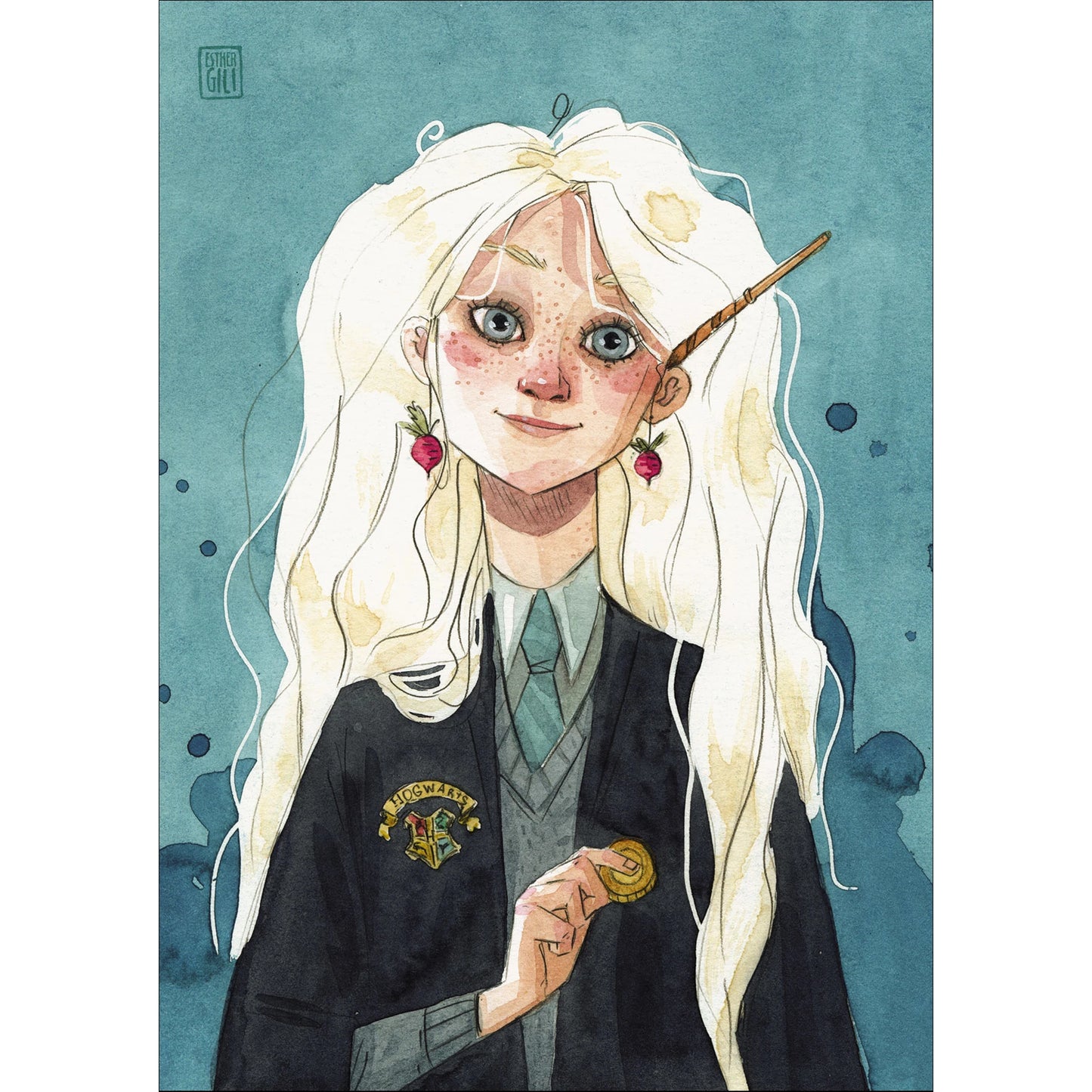 Ilustración de Esther Gili del personaje Luna Goodwill de la saga de novelas de magia Harry Potter