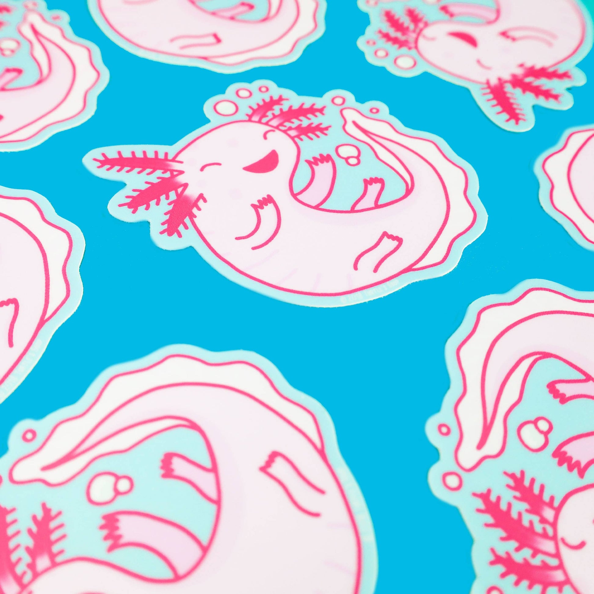adesivos de vinilo con dibujo de un ajolote color rosa, marca Turtle´s Soup