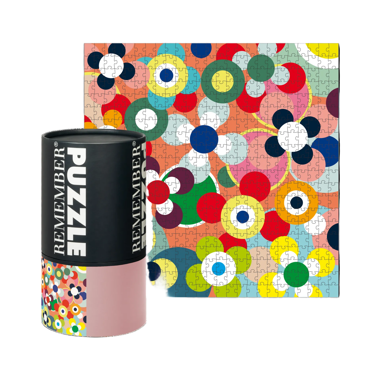 puzzle de la marca Remember sushi de flores de colores y con su caja al lado