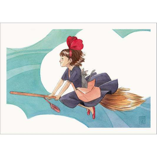 Postal con iustración de esther gili inspirada en la peli de animación del estudio Ghibli