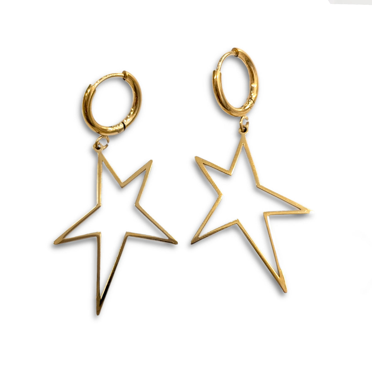 pendientes de arete en forma de silueta de estrella con una punta más larga de acero inoxidable en dorado
