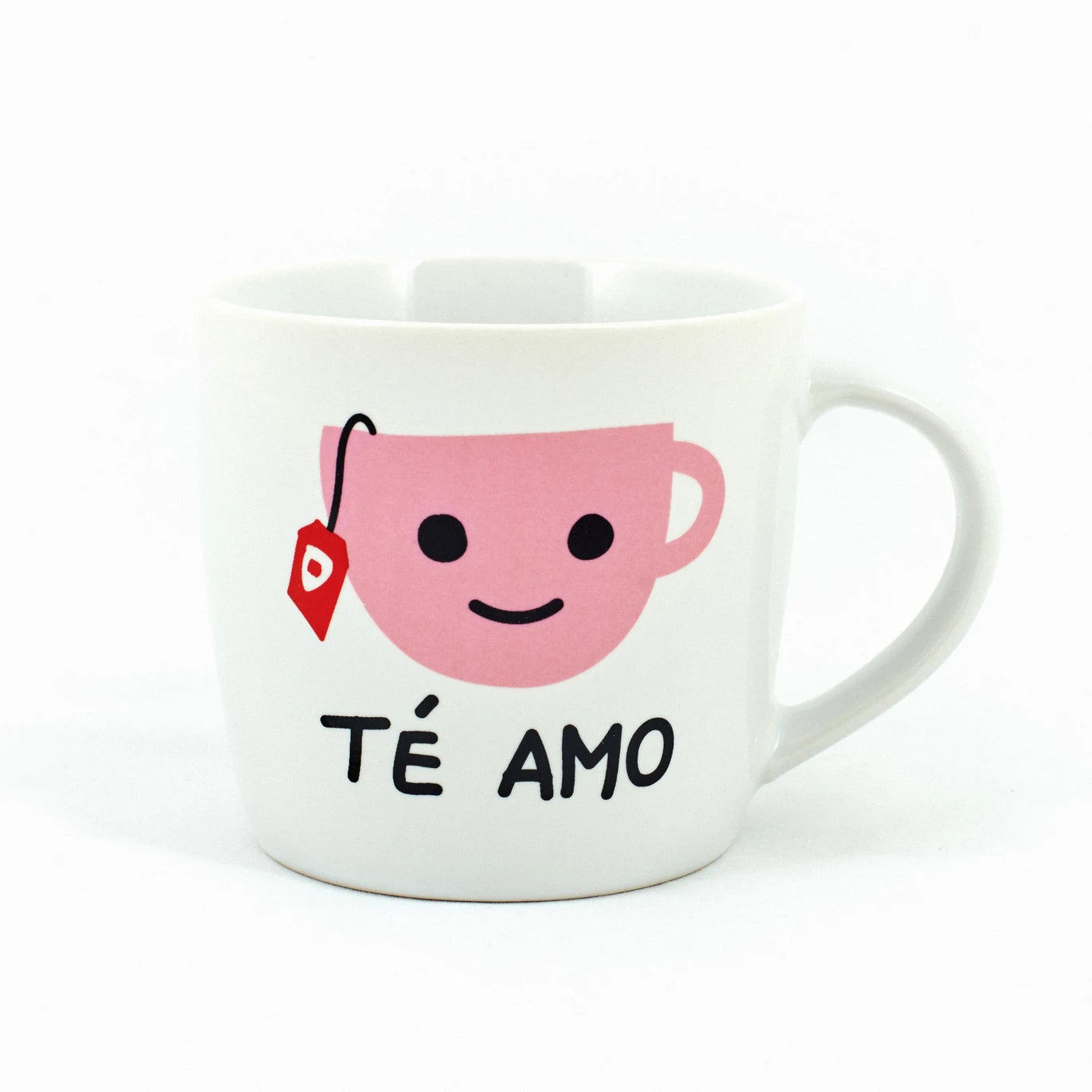 taza de porcelana con la imagen de una taza de té y la inscripción "té amo" 