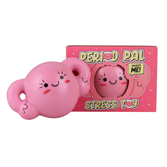 Juguete Anti estrés blandito para apretar con forma de Útero y caja rosa