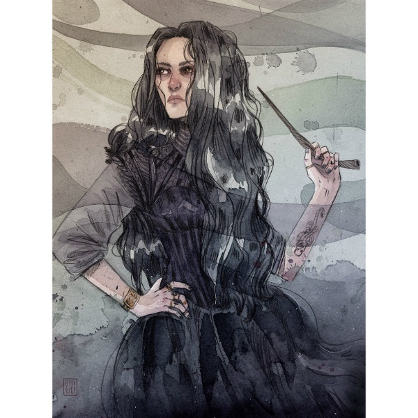 Ilustración de Esther Gili de la bruja Bellatrix Lestrange, personaje de Harry Potter