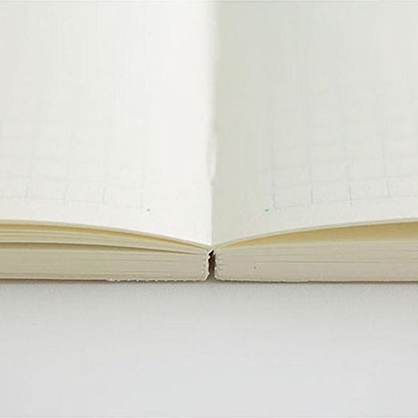 Cuaderno de papel japonés de hojas de cuadrícula tamaño A5 abierto a 180 grados