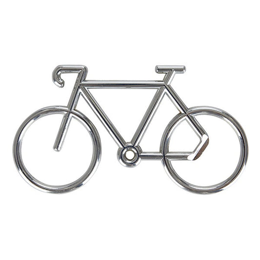 Abrebotellas plateado con forma de bicicleta
