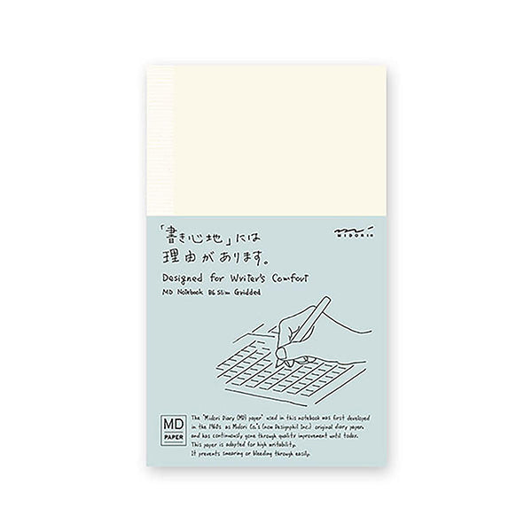Cuaderno MD de Midori con papel japonés de alta calidad tamaño B6 Slim alargado con hojas a cuadros