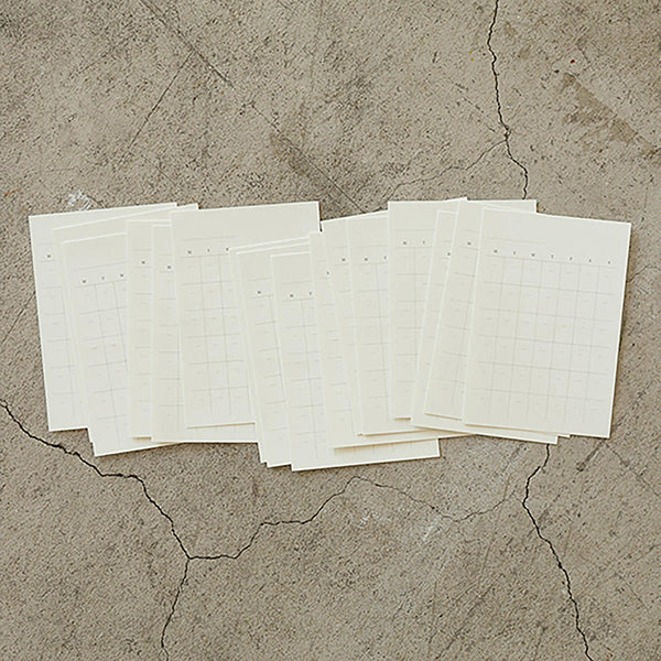 16 hojas adhesivas con calendario en blanco para pegar en los cuadernos Midori