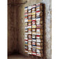 Varias estanterías virtuales llenas de libros sobre una pared de acabado rústico