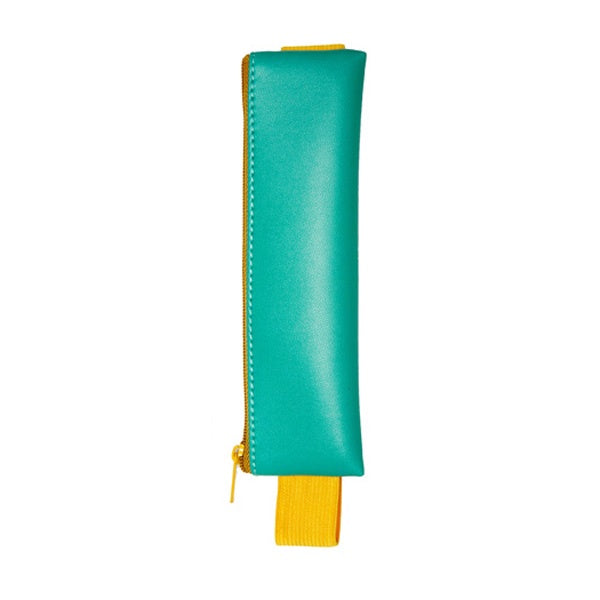 Estuche para bolis y lápices con goma elástica para llevar en la libreta en verde y amarillo