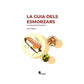 Portada de la versión en valenciano del libro La guia dels esmorzars con una ilustración de un bocadillo con un huevo frito y unos cuencos con cacahuetes y olivas