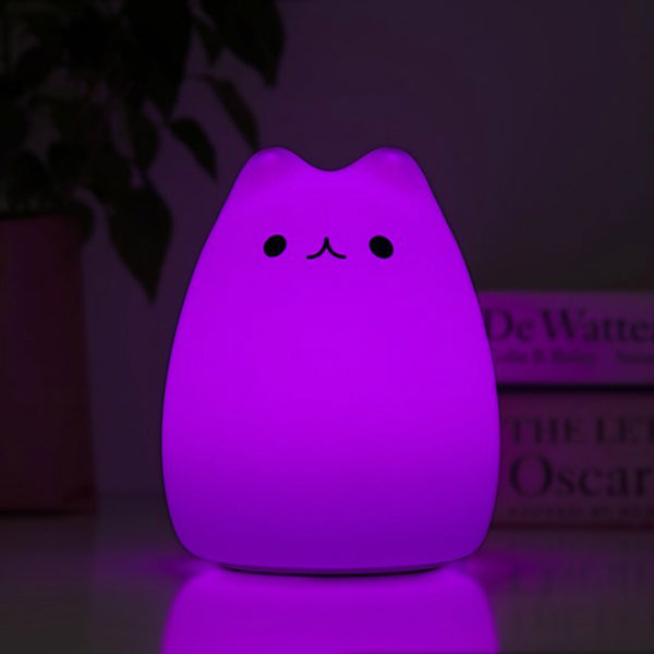 Lámpara gato minino luz noche quitamiedos color led ambiente gatito cute adorable