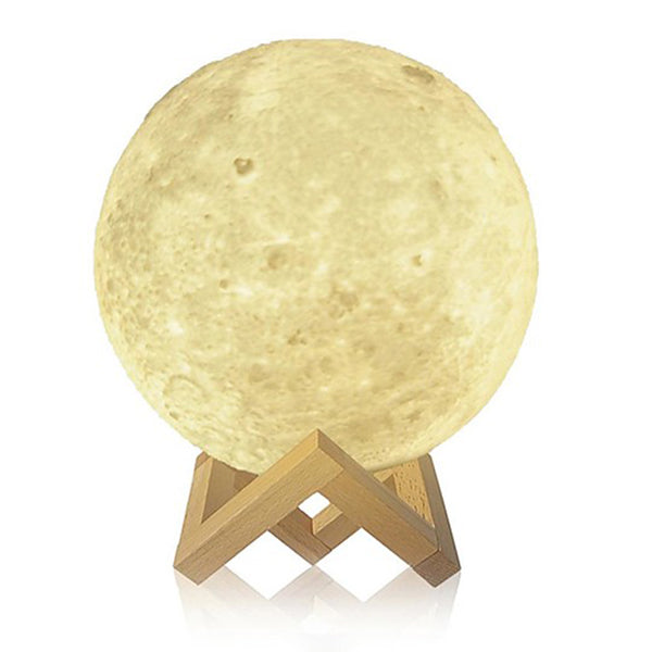 Lámpara led con la reproducción de la Luna y soporte de Madera