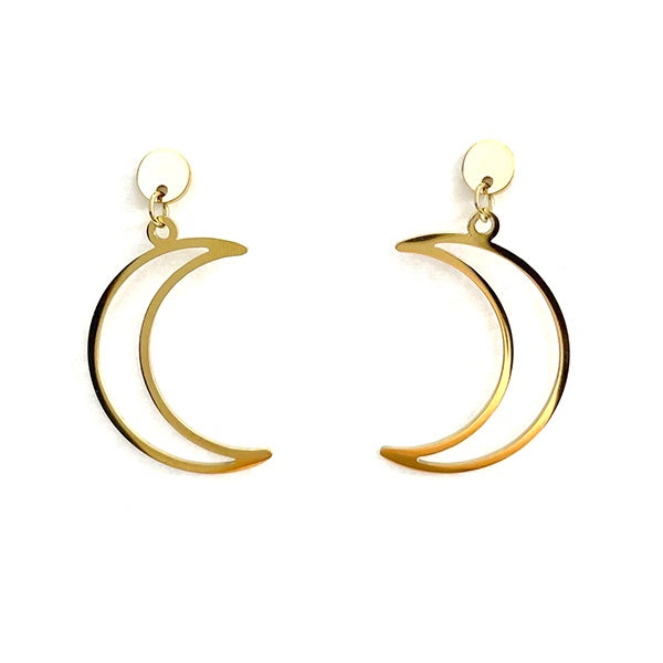 Pendientes de acero dorado con forma de luna creciente