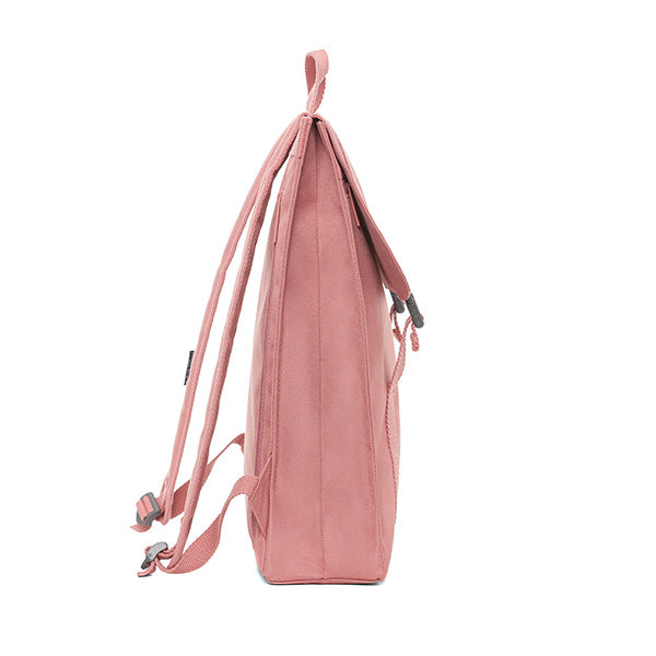 Mochila rosa 100% reciclada de la marca Lefrik vista de perfil