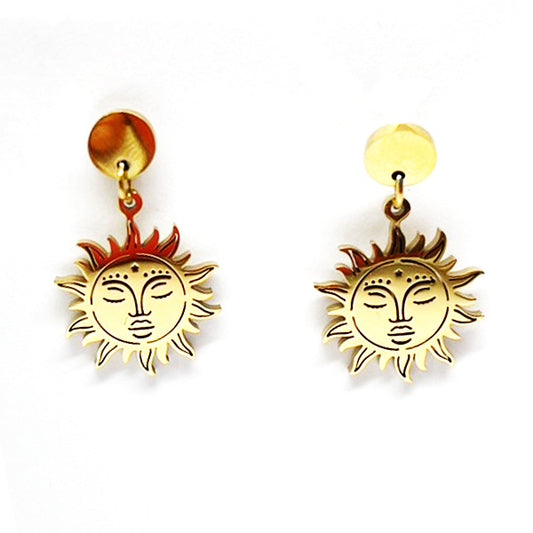Shiny golden sun earrings