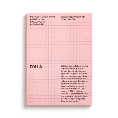 Bloc de notas de 100 páginas de papel rosa con cuadrícula