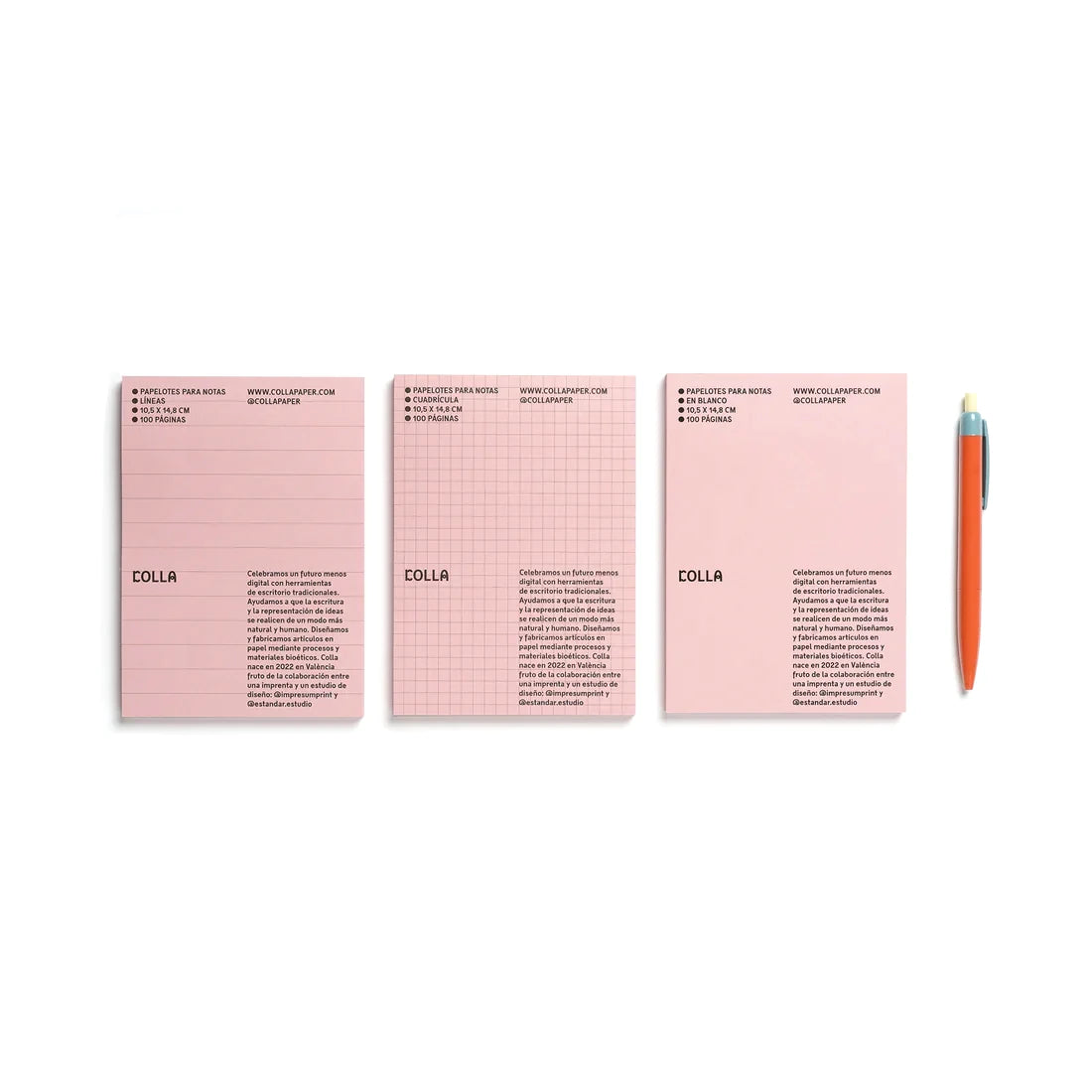 Tres modelos de los blocs de notas de Colla de 100 páginas de papel rosa con cuadrícula