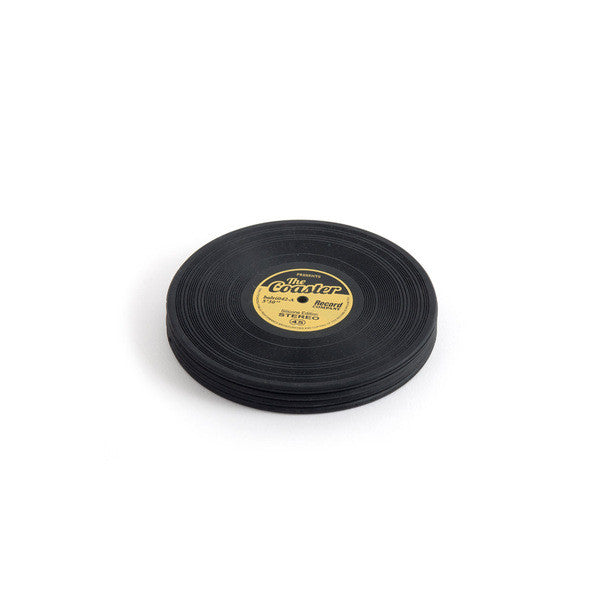 Juego de 4 posavasos antideslizantes en forma de disco de vinilo puestos uno encima del otro