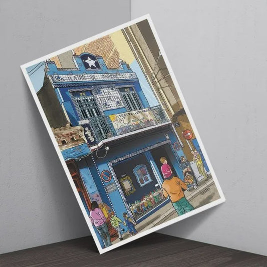 Postal de la fachada del Teatro de Marionetas la Estrella en el barrio del Cabanyal de València
