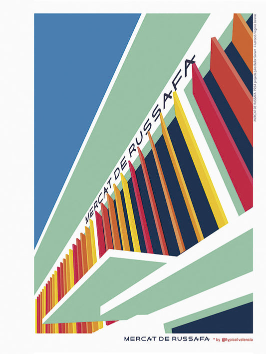 Valencia Mercado de Russafa Ruzafa arquitectura edificio ilustración atypical tipycal spanish souvenir recuerdo print lámina