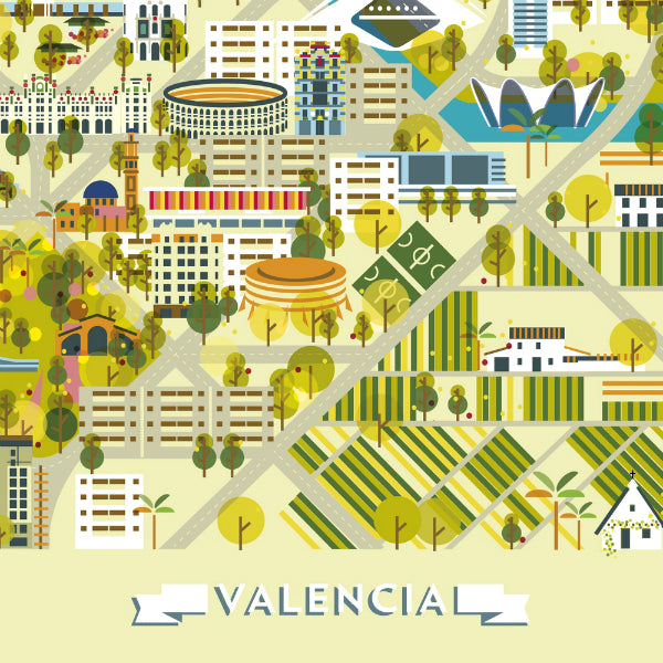 Valencia ilustración mapa print lámina Atypical souvenir ciudad city Virginia arquitectura
