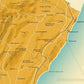 Detalle del mapa de la provincia de Castellón por el artista Mike Hall con la zona norte, la costa, Peñíscola y la Sierra de Irta