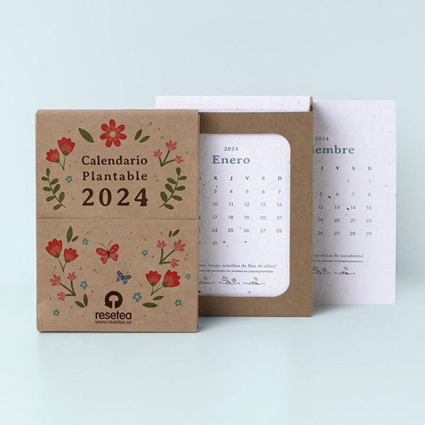 Calendario plantable 2024 con 12 hojas de papel de algodón con semillas en el interior