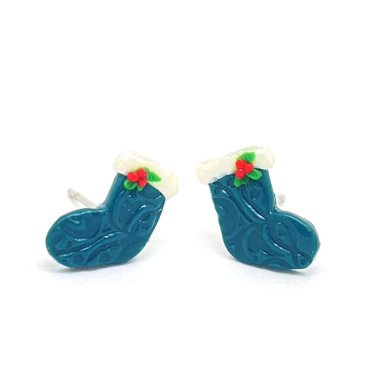 Pendientes de Natsuokamu en forma de calcetín de Navidad de color con azul